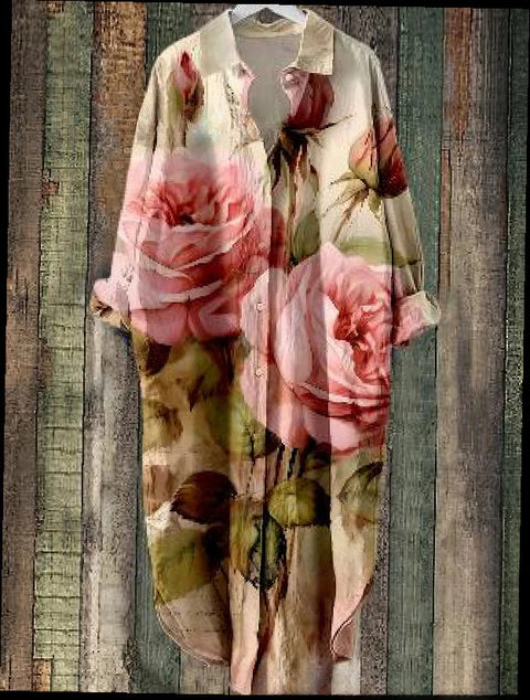 Fashion casual loose lapel mid-length shirt women's m301282