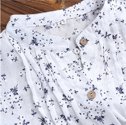 Women's shirt V-neck pleated flower print long-sleeved casual top shirt m301874