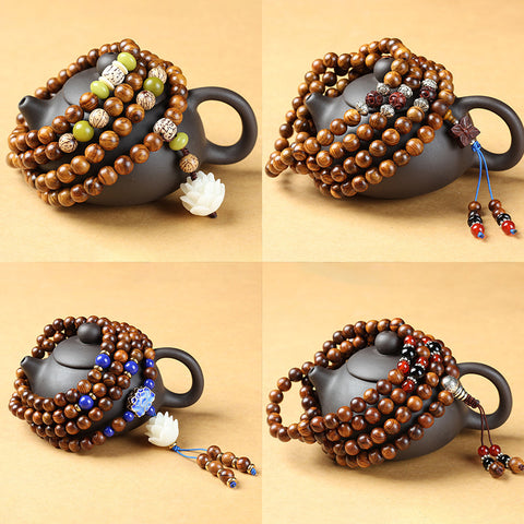 Natural Vietnamese Huanghuali 108 Buddha Beads Bracelet, Rosewood Lotus Bracelet, Wenwan Fragrant Wooden Bracelet m3331302