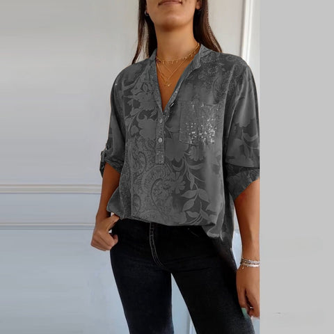 Women's fashion high-end temperament elegant printed shirt top m302310