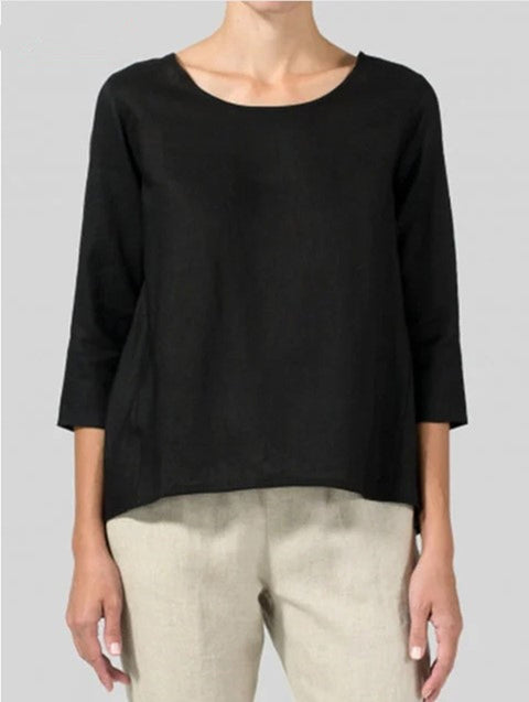 Cotton and linen large size women's seven-quarter sleeve casual loose T-shirt m302433