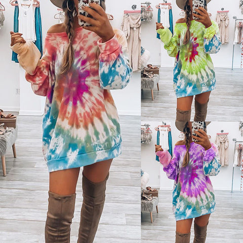 Women's printed spiral tie-dye crew neck sweater skirt m301212