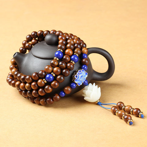 Natural Vietnamese Huanghuali 108 Buddha Beads Bracelet, Rosewood Lotus Bracelet, Wenwan Fragrant Wooden Bracelet m3331302