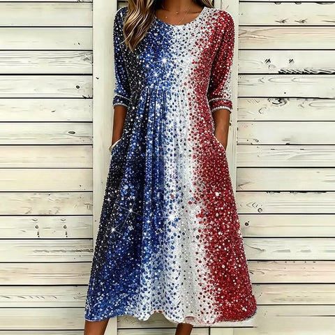 3D printed floral element women's crew neck pocket dress m303029