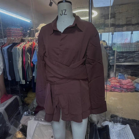 Temperament commuting pleated waist mature waist design long sleeve elegant shirt m302090