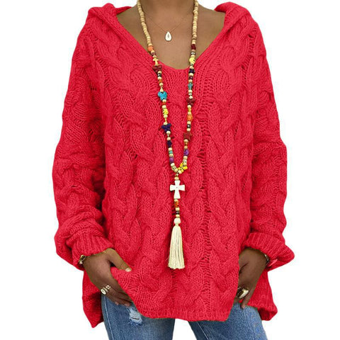 Solid color twist knitted hoodie m300492