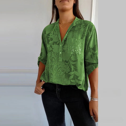 Women's fashion high-end temperament elegant printed shirt top m302310