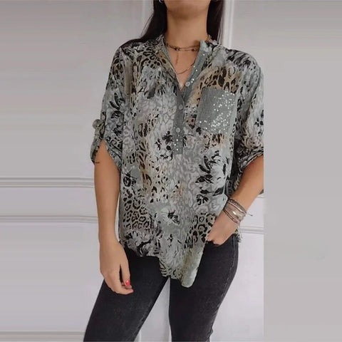 Women's fashion high-end temperament elegant printed shirt top m302310