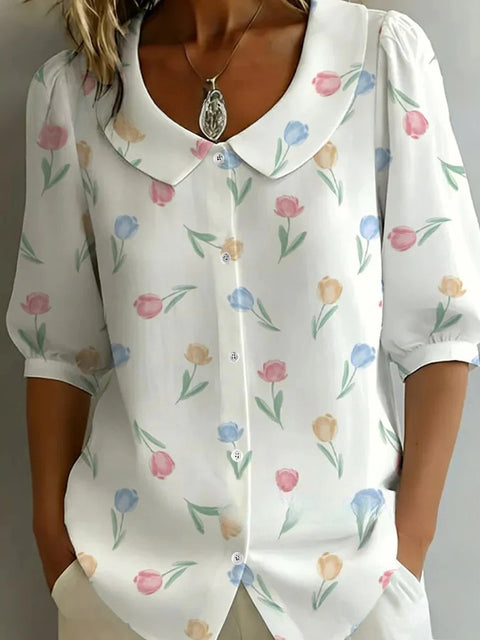 3D digital printing women's versatile flower spring and summer fashion shirt m302608