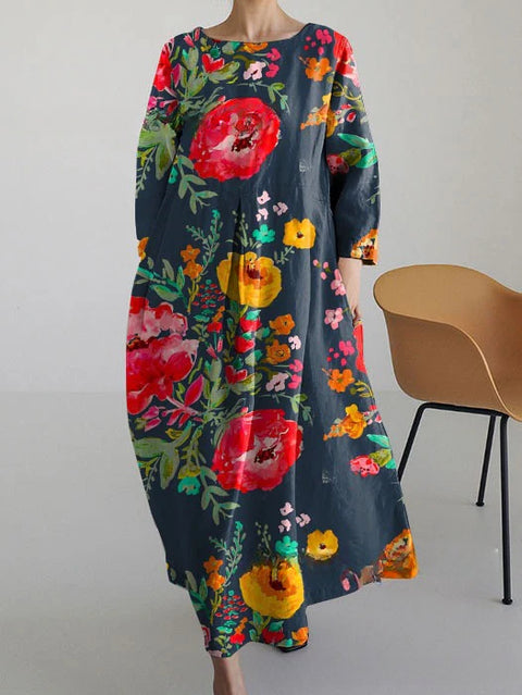 Loose Crew Neck Fashion Long Sleeve Printed Dress m301072