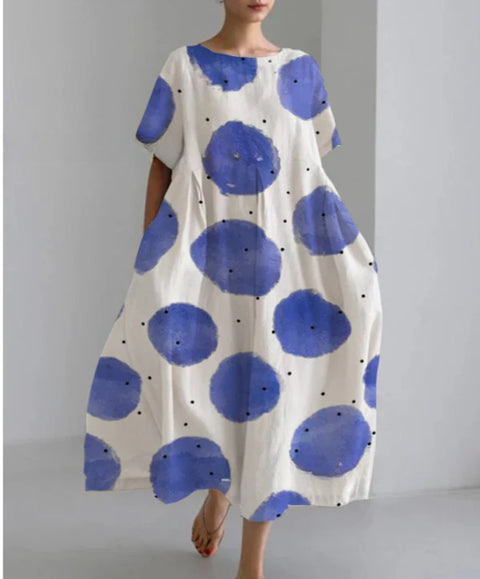 Women's loose crew neck fashion high-end short-sleeved printed dress m301052