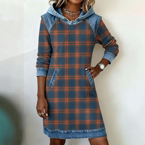 Denim sweater dress creative retro print comfortable soft denim splicing sweater m302278