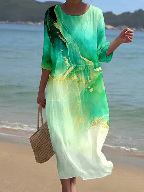 Loose Crew Neck Fashion Long Sleeve Printed Dress m301072