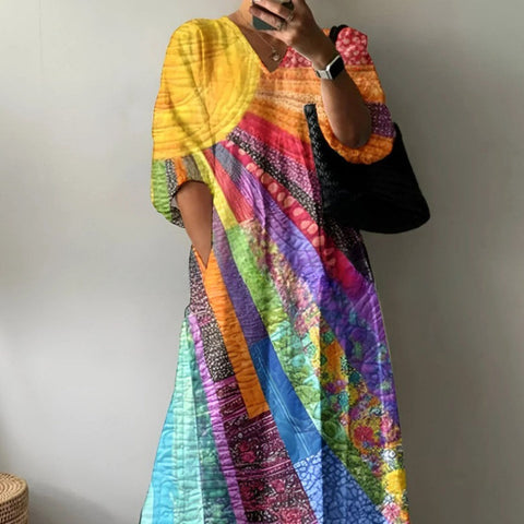 Casual women's fashion tie-dye printing V-neck medium and long jumpsuit m301302