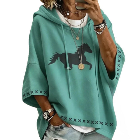 Casual hooded mid-sleeved women's fashion 3D printing casual foreign trade Amazon independent station women's sweater m303002