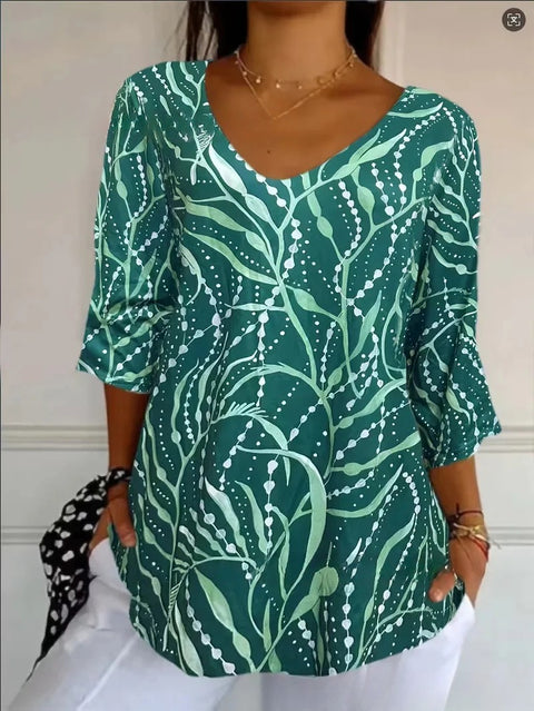 Women's fashion floral v-neck t-shirt top summer m302476