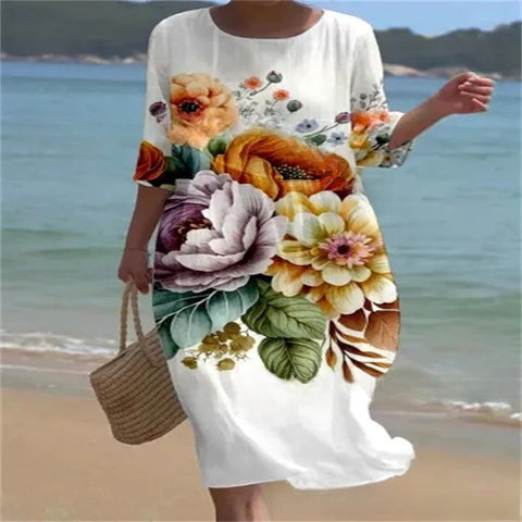 Loose Crew Neck Fashion Premium Long Sleeve Printed Dress m301045