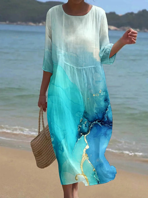 Loose Crew Neck Fashion Long Sleeve Printed Dress m301072