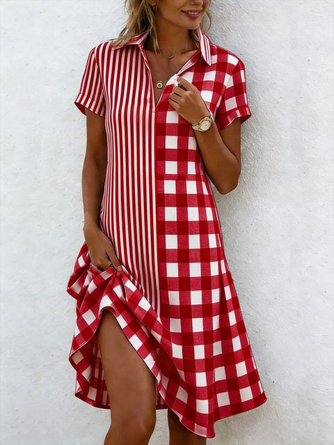 Summer Women's V-Neck Short Sleeve Long Dress Bohemian Print Dress m302609