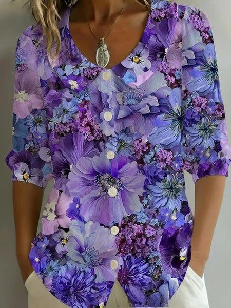 3D digital printing women's versatile flower spring and summer fashion shirt m302608