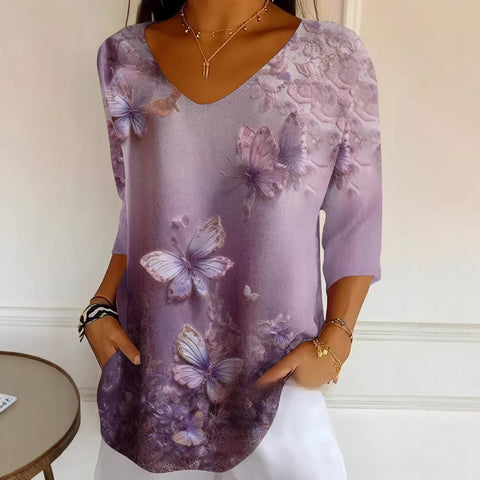 Women's fashion floral v-neck t-shirt top summer m302476