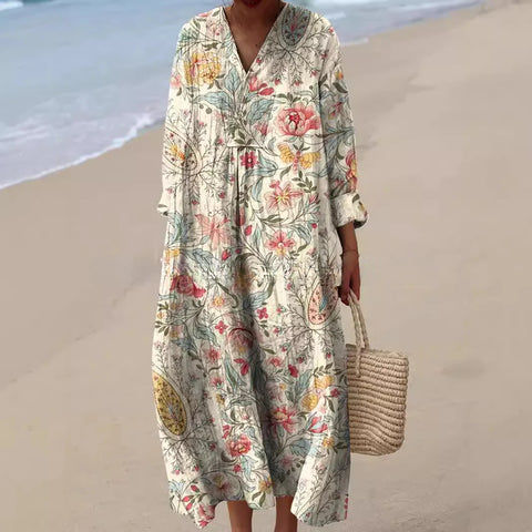 Ladies casual floral 3D printing sleeve dress m301071