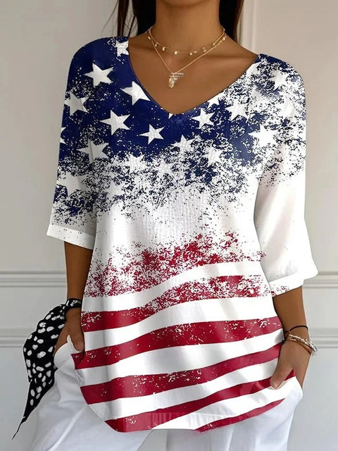 Women's fashion floral v-neck t-shirt top summer m302476