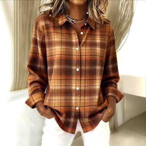 Digital Printed Women's Fashion Retro Lapel Long Sleeve Shirt Top m302117