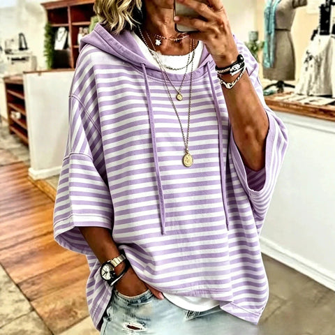 3D printed women's striped hooded loose casual sweater m303000