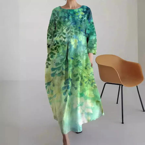 Loose Crew Neck Fashion Long Sleeve Printed Dress m301072