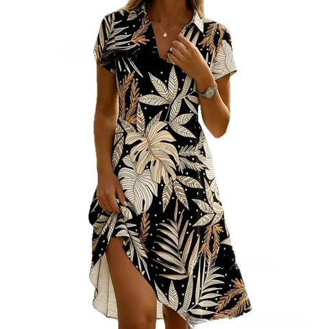 Summer Women's V-Neck Short Sleeve Long Dress Bohemian Print Dress m302609