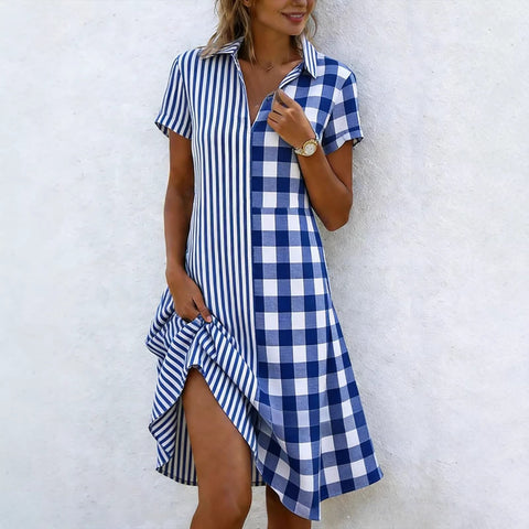 Summer Women's V-Neck Short Sleeve Long Dress Bohemian Print Dress m302609