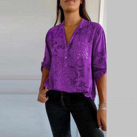 Women's fashion high-end temperament elegant printed shirt top m302310