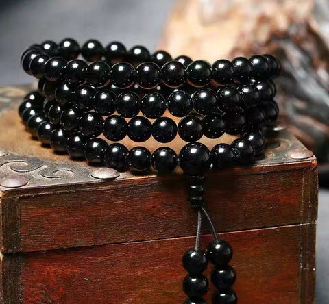 Ebony black obsidian bracelet 108 beads bracelet 6-12mm m3331282