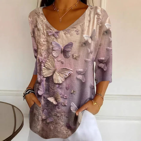 Women's fashion floral v-neck t-shirt top summer m302476