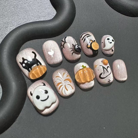 Wearing handmade cartoon three-dimensional cute pumpkin manicure patch hand-painted student funny nails m3331218