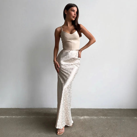 Summer new trend hip-wrapped jacquard leopard print long skirt m301573