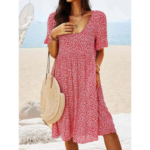 Printed long medium and long urban casual retro women's short-sleeved dress m301231