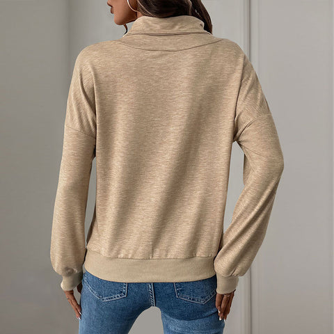 Casual sweater pleated button solid color stand-up neck sweater women's m300800