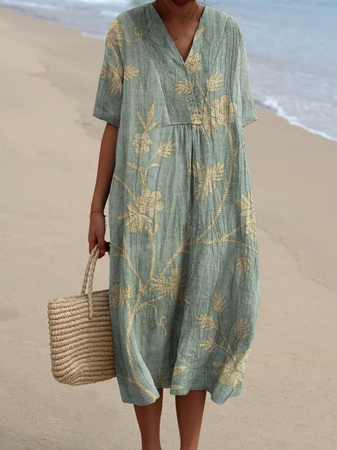 Fashion digital printing large wide V-neck dress m302382