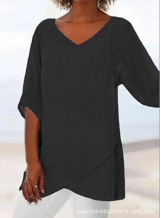 3D printing animal natural scenery V-neck nine-quarter sleeve loose T-shirt m301694