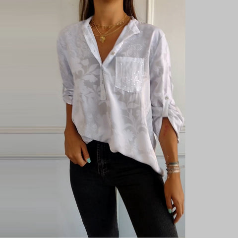 Women's fashion high-end temperament elegant printed shirt top m302310