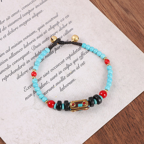 Retro Nepalese Ancient Law Copper Bead Bracelet Women's Tibetan Ethnic Style Personalized Simple Weaving Blue Bracelet M5010668