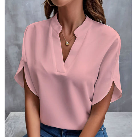 Casual solid color V-neck loose shirt top m303051