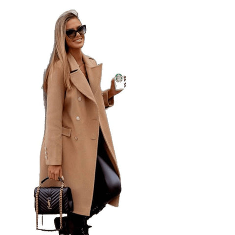 Spring double-breasted medium and long woolen casual jacket m301949