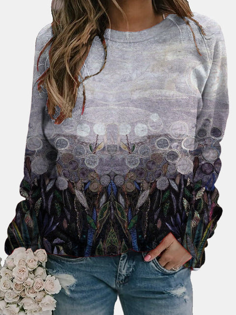 New landscape flower print long-sleeved sweater m301751