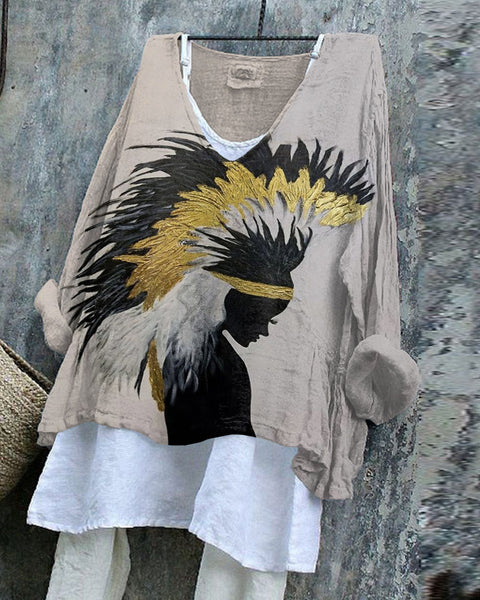 Long-sleeved printed casual pullover loose round neck single-piece T-shirt m301042