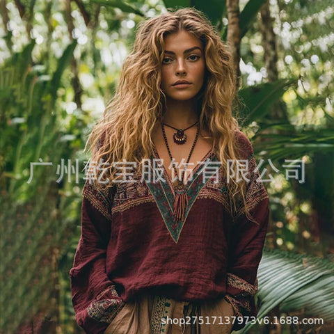 Women's independent station spring and summer hot-selling digital printing, long-sleeved T-shirt top m301742