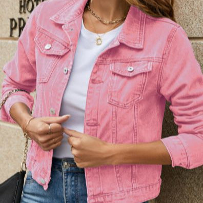Women's fashion trend lapel pocket single-breasted short denim jacket m301642