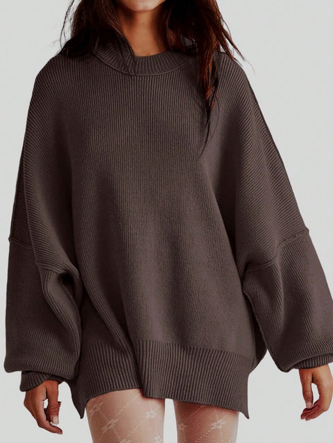 Crew neck bat wing long-sleeved sweater autumn knitted side slit jumper m301590